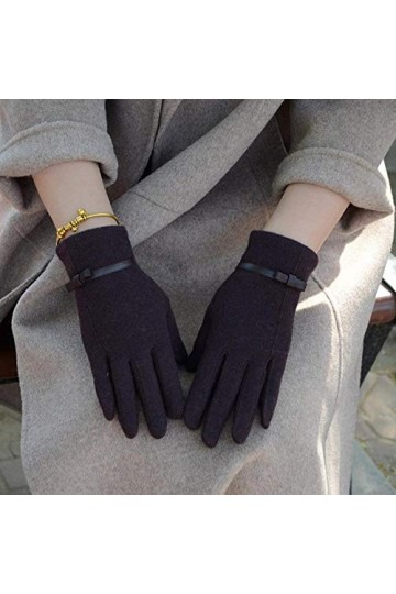 Femmes Touch Mitten Gants Hiver Femmes Chaud Cachemire Doigt Complet en Cuir Bow Gants Laine Broderie Écran Tactile Gants C22