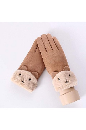 Hiver Femme Double Épais Poignet en Peluche Chaud Cachemire Mignon Cyclisme Mitaines Femmes Daim en Cuir Écran Tactile Gant D