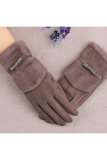 Hiver Femme Chaud Plush en Cuir Épais Arc Mitaines De Cyclisme Femmes Daim en Cuir Écran Tactile Conduite Gants De Doigt Comp