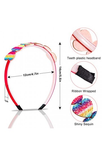 Whaline Lot de 12 bandeaux arc-en-ciel à paillettes pour filles avec cœurs et étoiles - Accessoires pour cheveux pour filles