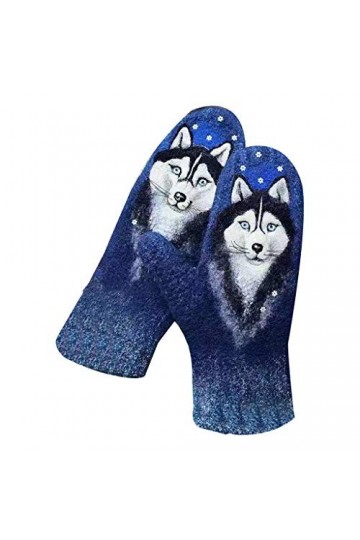 NINGYE Gants en faux cachemire pour femme - Imprimé floral animal 3D - Moufles chaudes
