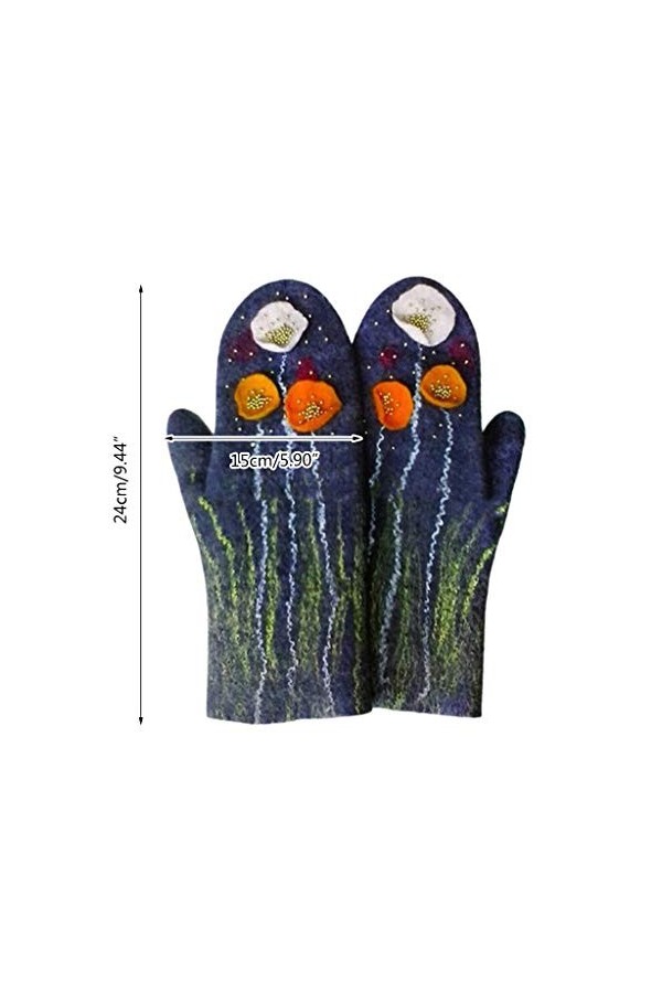 NINGYE Gants en faux cachemire pour femme - Imprimé floral animal 3D - Moufles chaudes