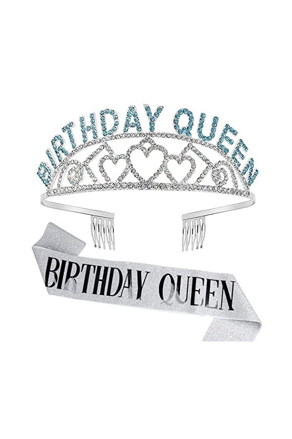 Didder – Diadème et écharpe danniversaire pour femme, diadème et écharpe en strass pour femme, couronne dorée pour fille, co