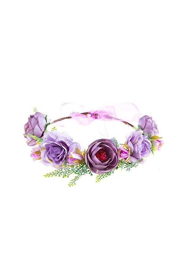 Funsveta Serre-tête pour femme avec fleur de rose - violet - Taille M
