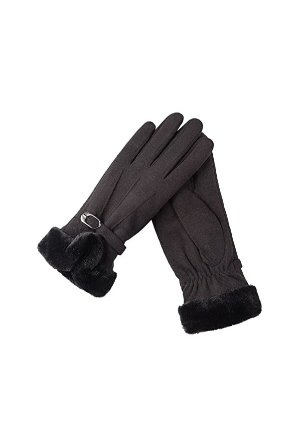 KhG377 Gants chauds en polaire pour femme avec nœud mignon et antidérapant Noir Taille unique