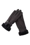 KhG377 Gants chauds en polaire pour femme avec nœud mignon et antidérapant Noir Taille unique