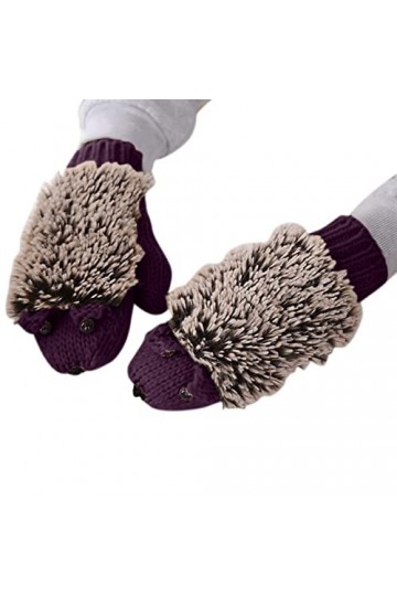 Gants dhiver en coton épais pour femme Motif hérisson, violet, taille unique