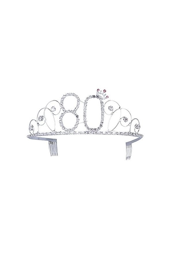 Losuya 80e anniversaire Tiara Couronne Cristal Princesse couronnes Joyeux anniversaire Accessoires Cheveux