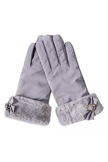 Gants chauds et tendance pour femme avec nœud mignon en polaire pour écran tactile et gants antidérapants