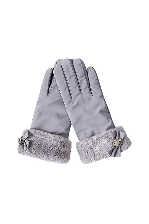 Gants chauds et tendance pour femme avec nœud mignon en polaire pour écran tactile et gants antidérapants