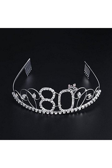 Losuya 80e anniversaire Tiara Couronne Cristal Princesse couronnes Joyeux anniversaire Accessoires Cheveux