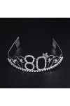 Losuya 80e anniversaire Tiara Couronne Cristal Princesse couronnes Joyeux anniversaire Accessoires Cheveux