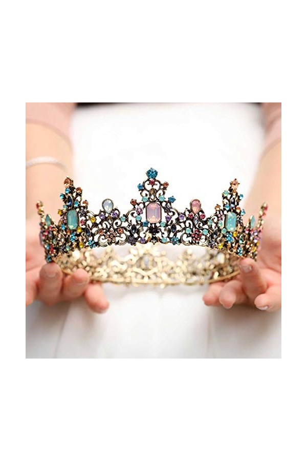 Jakawin C003 Couronnes et diadèmes de mariée avec strass Doré pour femmes et filles