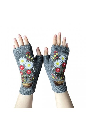 Gants tricotés à la main pour femme - Pour lautomne et lhiver - Gris, gris, taille unique