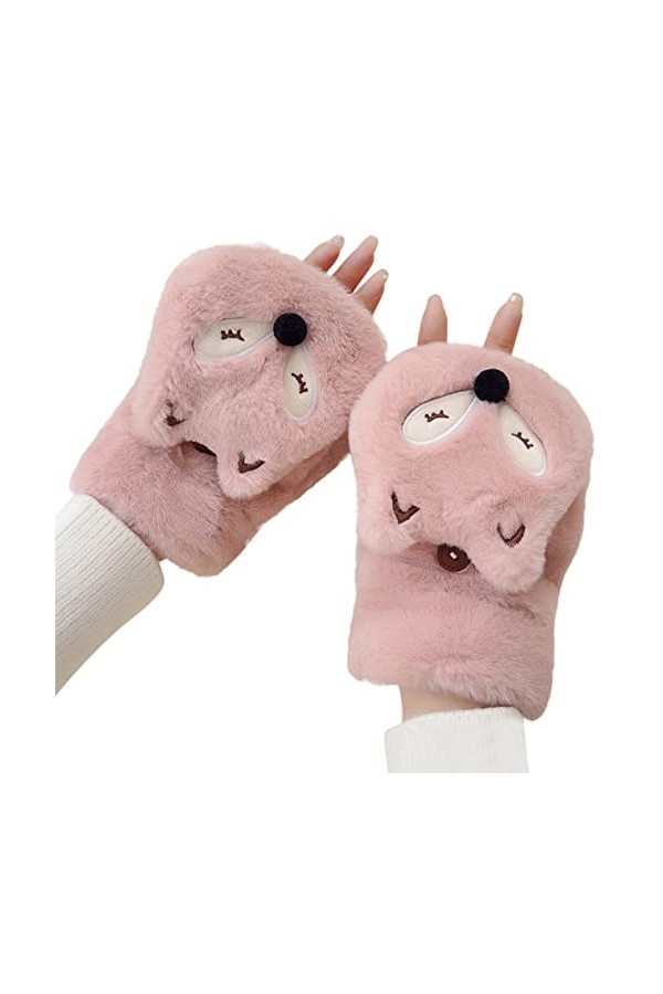 Gants dhiver en fausse fourrure pour femme avec doigts tactiles, rose, taille unique