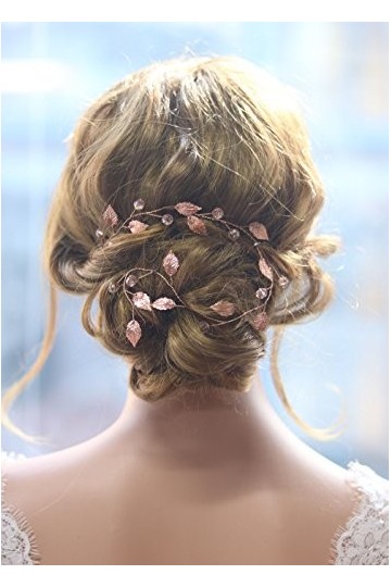 BERYUAN Serre-tête de mariée en forme de feuille dor rose pour femme - Accessoire de cheveux chic - Cadeau pour une fête - P