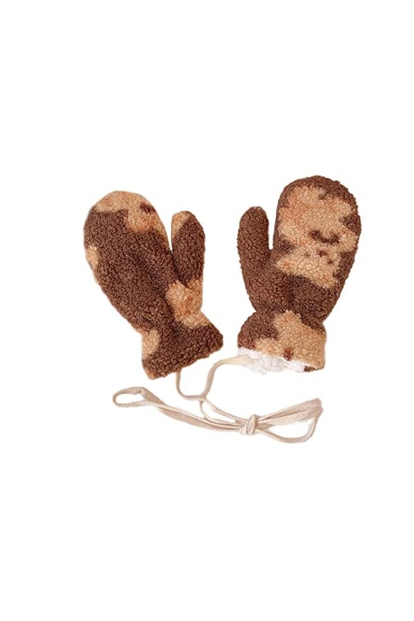 Gants en peluche Kawaii avec imprimé ours en peluche - Mitaines doublées Sherpa - Accessoires dhiver chauds, Marron, Taille 