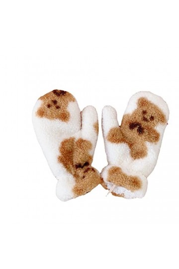 Gants en peluche Kawaii avec imprimé ours en peluche - Mitaines doublées Sherpa - Accessoires dhiver chauds, blanc, Taille U