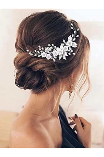 GORAIS Serre-tête en forme de fleur pour mariée avec cristaux argentés pour femmes et filles
