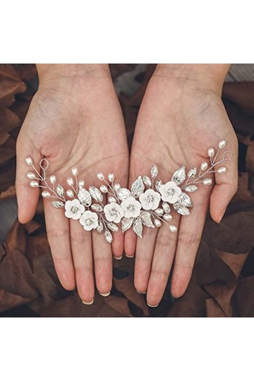 GORAIS Serre-tête en forme de fleur pour mariée avec cristaux argentés pour femmes et filles