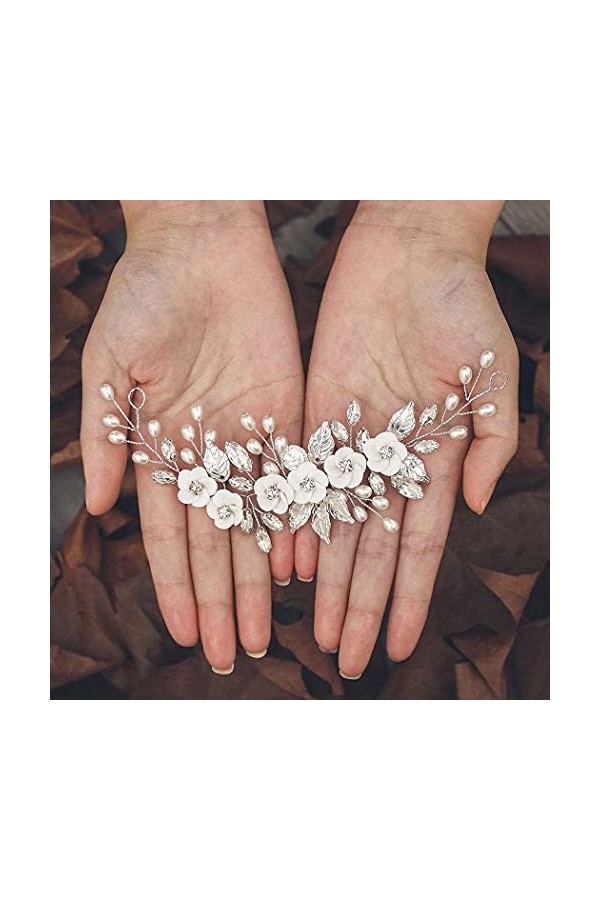 GORAIS Serre-tête en forme de fleur pour mariée avec cristaux argentés pour femmes et filles