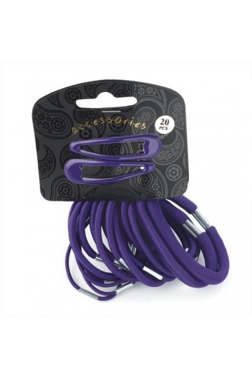 20 Piece Purple Hair Elastics Bobbles Bands and Hair Bendie Clips Set by Pritties Accessories