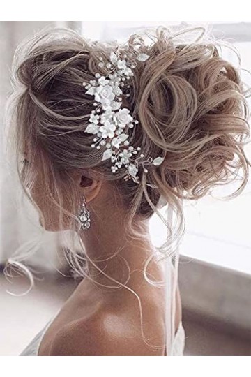 Vakkery Vigne de cheveux mariage à motif floral avec perles Serre-tête pour mariée pour femme et fille doré 