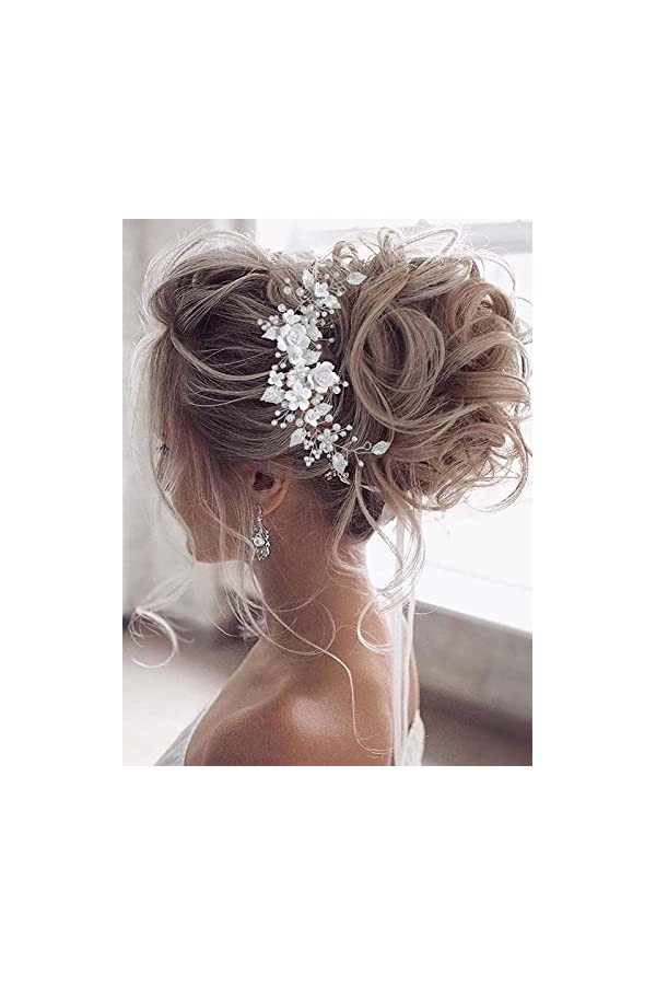Vakkery Vigne de cheveux mariage à motif floral avec perles Serre-tête pour mariée pour femme et fille doré 