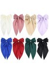 Lot de 8 grands nœuds à cheveux en ruban satiné pour femme - Nœud géant surdimensionné avec longue queue - Barrette française