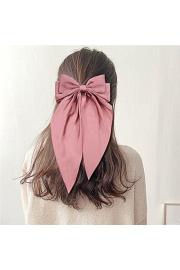 Lot de 8 grands nœuds à cheveux en ruban satiné pour femme - Nœud géant surdimensionné avec longue queue - Barrette française