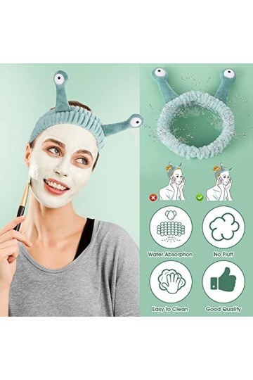 WLLHYF Spa Maquillage Bandeau Microfibre Doux Corail Polaire Tête Wraps Escargot Dessin Animé Mignon Bande De Cheveux Élastiq