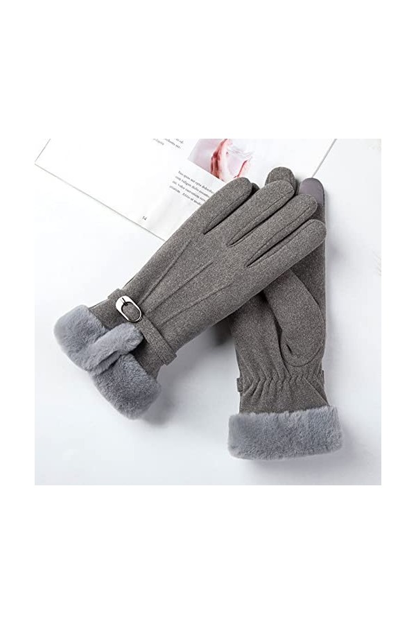 TjO807 Gants chauds et tendance pour femme avec nœud mignon et nœud en polaire pour écran tactile Gris Taille unique