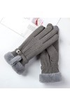 TjO807 Gants chauds et tendance pour femme avec nœud mignon et nœud en polaire pour écran tactile Gris Taille unique