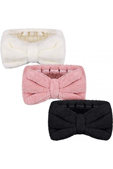 Lot de 3 bandeaux en microfibre avec nœud papillon pour femme, pour le lavage du visage, le maquillage, le spa, le douche, po