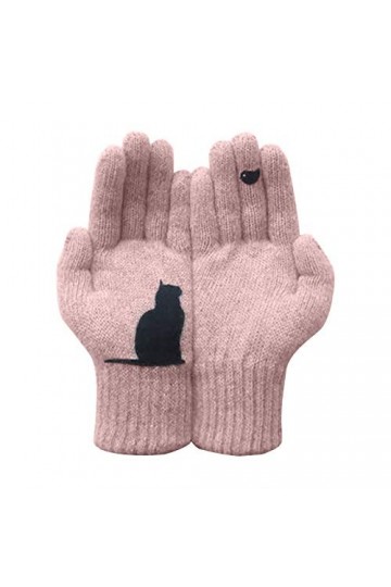 Gants dextérieur en laine avec motif chat et automne pour femme