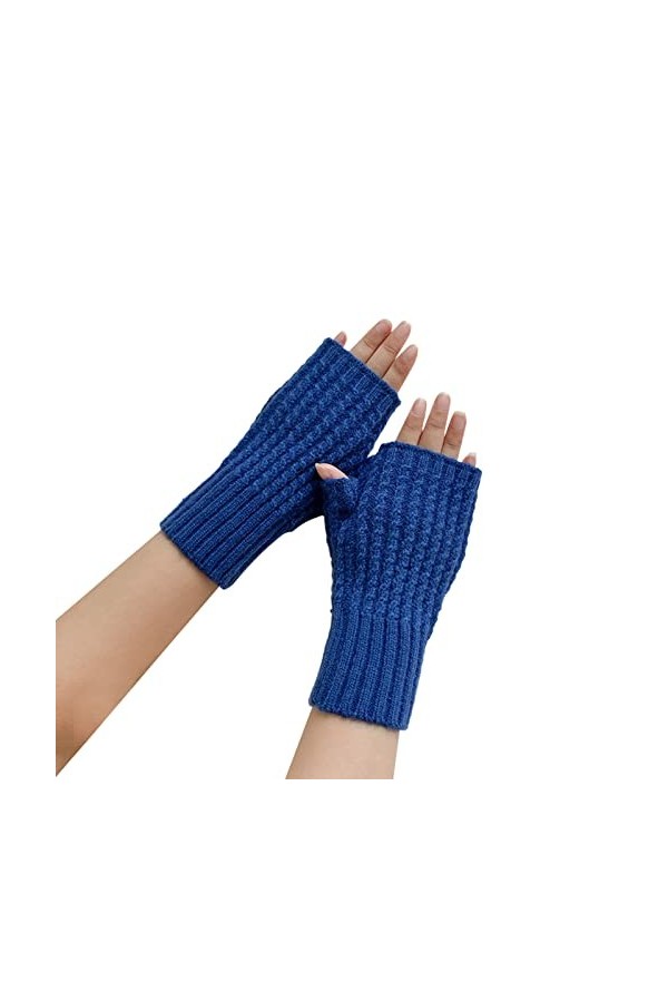 Mitaines tricotées sans doigts pour femme - Noir - Longueur Kawaii - Gants tricotés - Gants dhiver chauds - Chauffe-mains - 