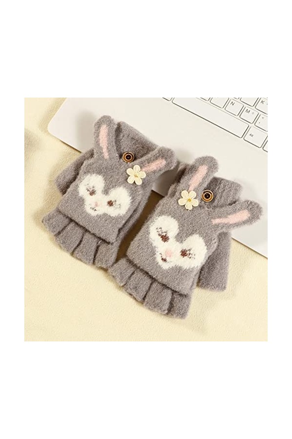 Mesdames Mignon Lapin Flip Gants sans Doigts, Gants sans Doigts en Peluche Chauds dhiver, Gants sans Doigts Chauds pour Lex