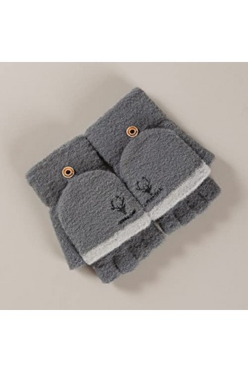 Liyinco Gants sans Doigts à Rabat brodé, Gants sans Doigts en Peluche Chauds dhiver, Gants Demi-Doigts tricotés pour Bureau 