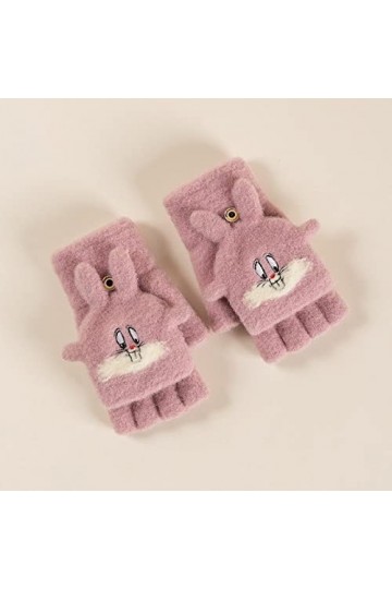 Liyinco Gants sans Doigts de Lapin de Bande dessinée de Dames, Gants sans Doigts Chauds Mignons dhiver de Peluche, Gants tri