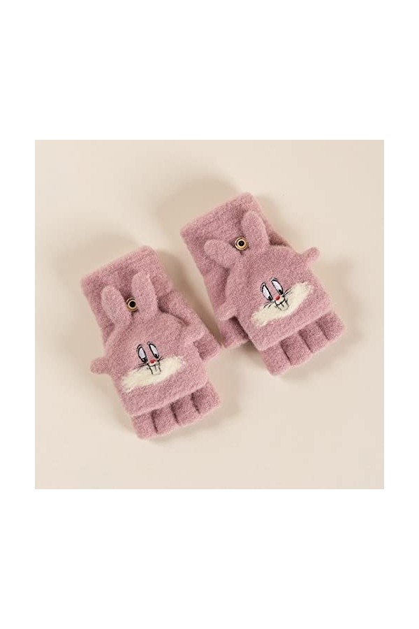 Liyinco Gants sans Doigts de Lapin de Bande dessinée de Dames, Gants sans Doigts Chauds Mignons dhiver de Peluche, Gants tri