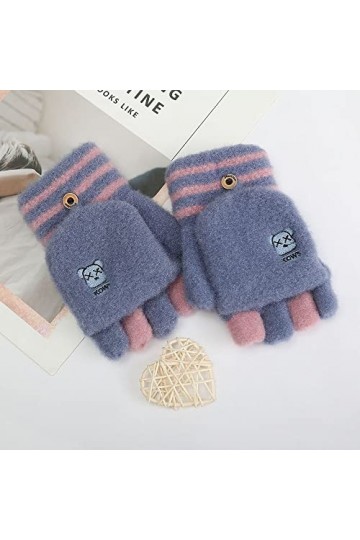 Liyinco Gants sans Doigts Mignons en Peluche pour Dames, Gants sans Doigts tricotés Chauds pour lhiver, Gants Demi-Doigts en