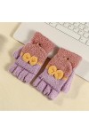 Liyinco Gants sans Doigts Mignons avec nœud Papillon pour Dames, Gants sans Doigts en Peluche Chauds pour lhiver, Gants sans