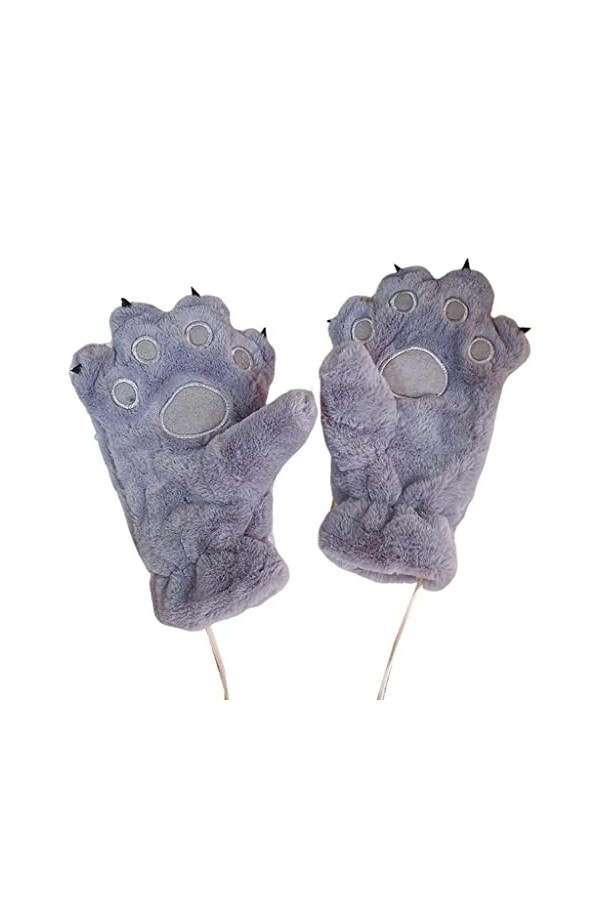 Gants dhiver en forme de patte dours en peluche, gris, Taille Unique
