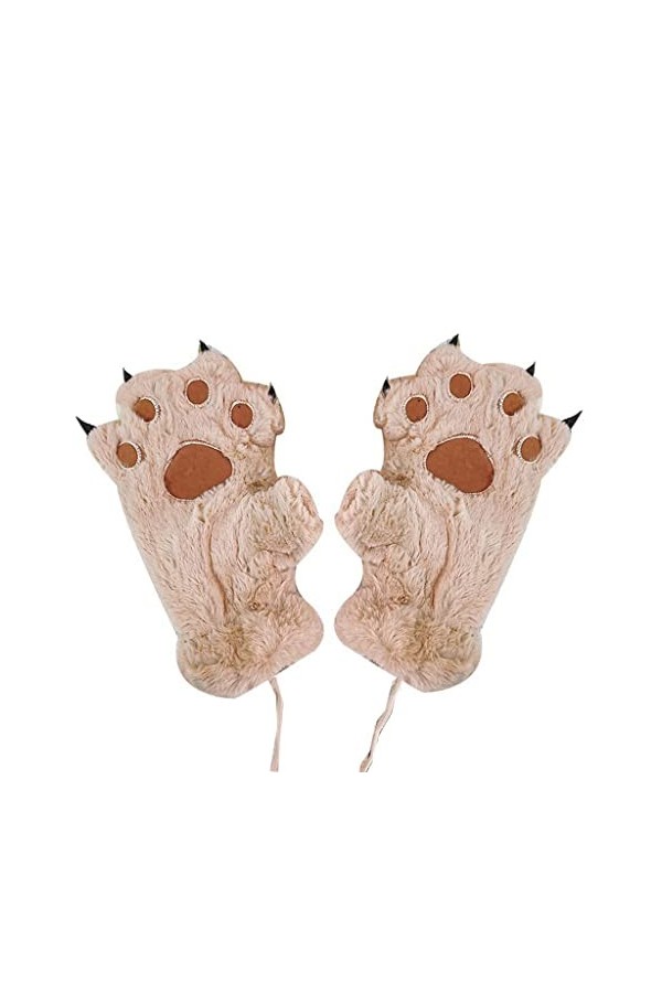 Gants dhiver en forme de patte dours en peluche, gris, Taille Unique