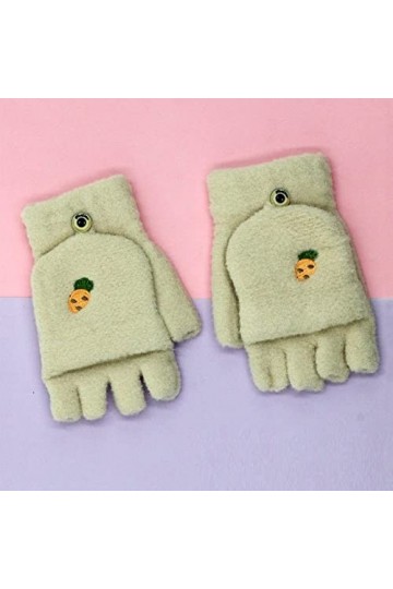 Liyinco Gants sans Doigts de Broderie de Fruits Mignons dhiver, Gants sans Doigts Chauds en Tricot pour Dames, Gants Demi-Do
