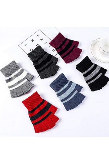 Gants sans Doigts pour Femmes,Gants Demi-Doigt À Rayures De Mode Hiver Gants Chauds en Tricot Extensible sans Doigts pour Fem
