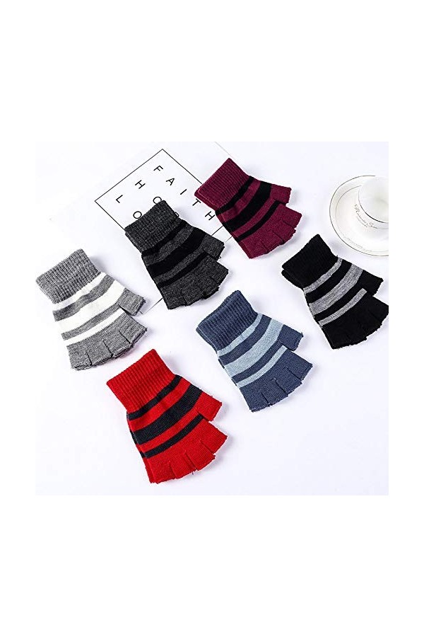 Gants sans Doigts pour Femmes,Gants Demi-Doigt À Rayures De Mode Hiver Gants Chauds en Tricot Extensible sans Doigts pour Fem