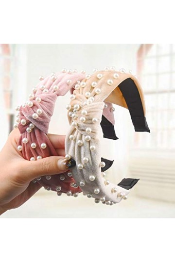 Allucho Bandeaux pour femmes, bandeaux noués avec perles et nœud supérieur, turban vintage, accessoires de cheveux tendance p