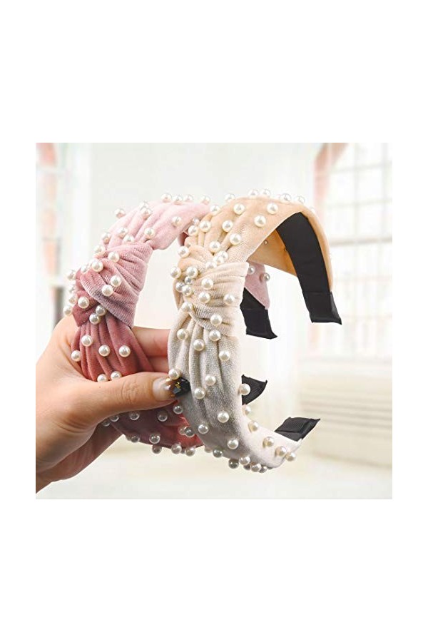 Allucho Bandeaux pour femmes, bandeaux noués avec perles et nœud supérieur, turban vintage, accessoires de cheveux tendance p