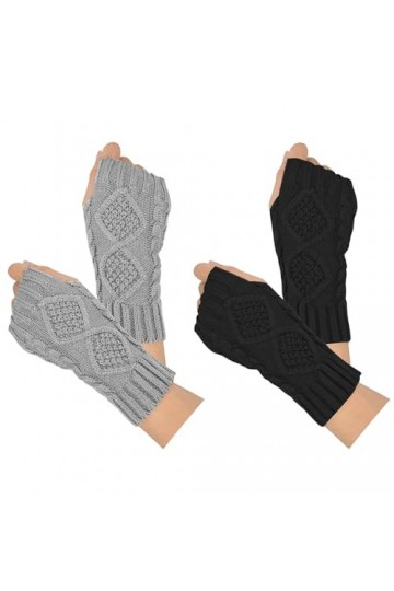 Moseem Lot de 2 paires de mitaines dhiver pour femme - Mitaines dhiver en tricot chaud - Moufles courtes tricotées, Noir + 